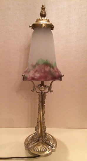 84	ミューラー兄弟　アールデコランプ　ブロンズとガラスペーストのチューリップ