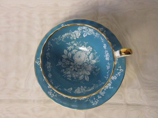 １９９　エインズレイ　カップ&ソーサー　(ターコイズブルー＆ホワイトエナメル＆ゴールド)