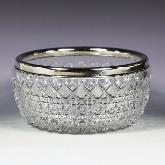 527	オールドバカラ　カットクリスタルボウル　スターリングシルバーリムバンド