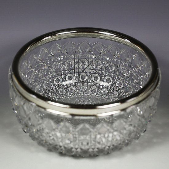 527	オールドバカラ　カットクリスタルボウル　スターリングシルバーリムバンド