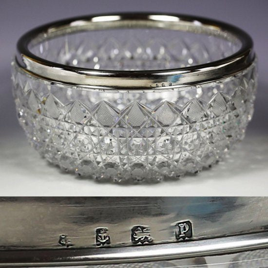 527	オールドバカラ　カットクリスタルボウル　スターリングシルバーリムバンド