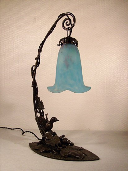 ドーム兄弟　アールデコランプ　ターコイズガラスペーストシェード