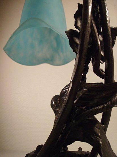 ドーム兄弟　アールデコランプ　ターコイズガラスペーストシェード