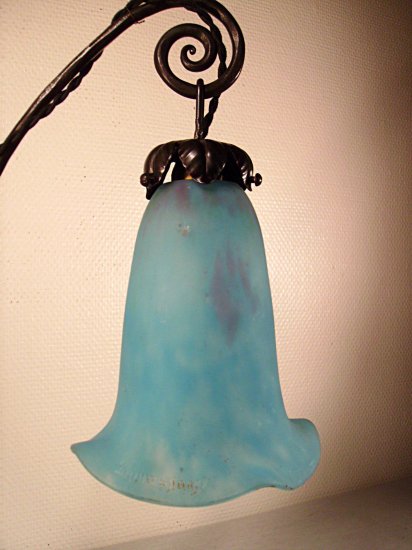 ドーム兄弟　アールデコランプ　ターコイズガラスペーストシェード