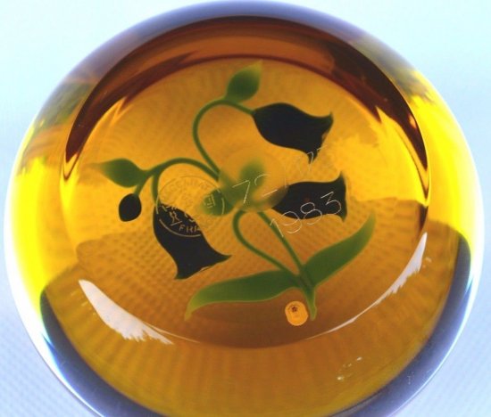 555 バカラ　リンドウ　ガラスペーパーウェイト　1983年　箱付き