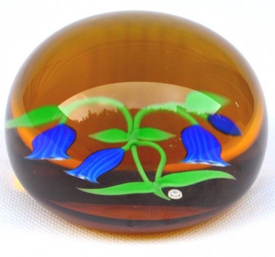 555 バカラ　リンドウ　ガラスペーパーウェイト　1983年　箱付き