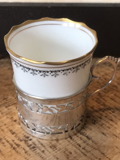 232	エインズレイ　デミタスカップ＆ソーサーセット　スターリングシルバー製ホルダー付き　6点セット