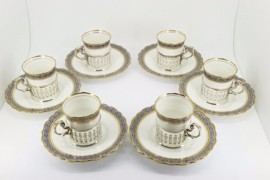 233	エインズレイ　コーヒーカップ6点セット　シルバーホルダー付き　バーミンガム　1926年