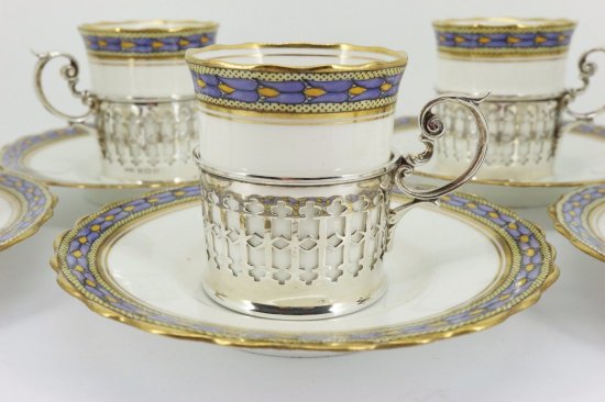 233	エインズレイ　コーヒーカップ6点セット　シルバーホルダー付き　バーミンガム　1926年