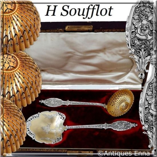 267 アンティークフランス製：アンリ・スフロ（SOUFFLOT）作　スターリングシルバー　楽器デザイン　ストロベリー用サービングスプーン