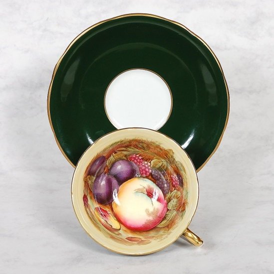 235 エインズレイ　D. Jones ダークグリーン果樹園　プレート＆カップ３点セット