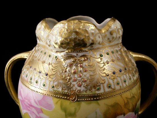 オールドノリタケ　ピンクローズ　取手付き壷　1891年頃
