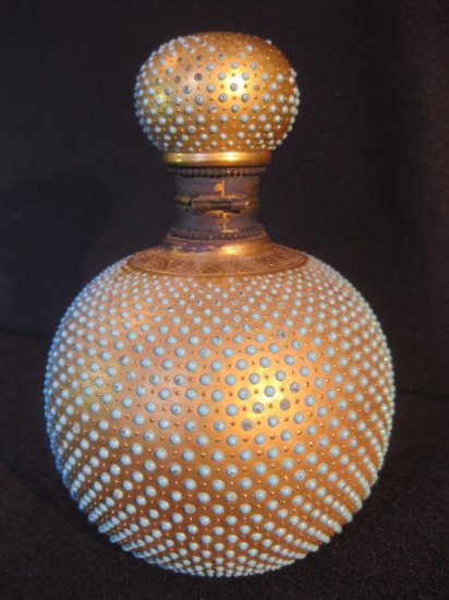 112 Very-Rare-Antique-Coalport-Gilt-amp-Turquoise-Jewelled-Scent-Perfume-Bottle V1271