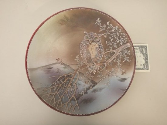 229　オールドノリタケ　アンティークプレート　盛上げ装飾　フクロウ　1900年代初頭