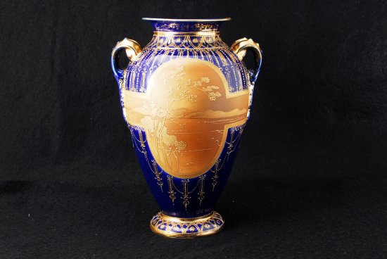 238 オールドノリタケ ニッポン 金盛コバルト　風景画花瓶