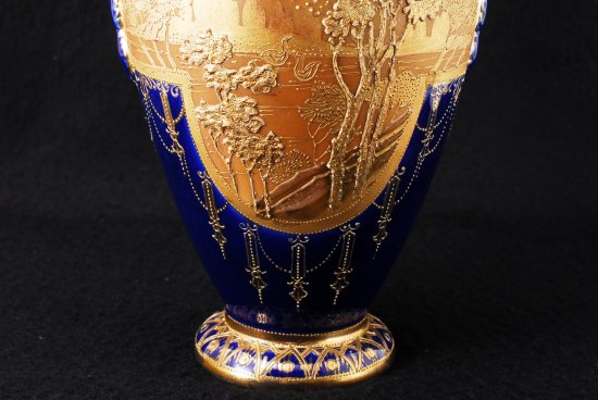 238 オールドノリタケ ニッポン 金盛コバルト　風景画花瓶
