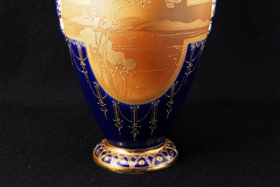 238 オールドノリタケ ニッポン 金盛コバルト　風景画花瓶
