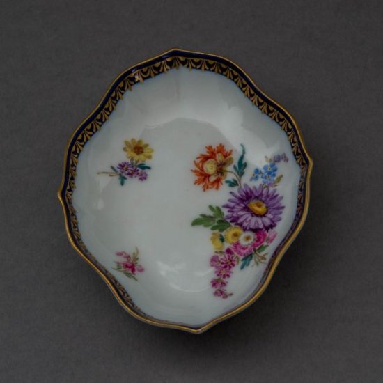 マイセン　Aカンテ　金彩コバルト　ファイファー期　花柄　小皿
