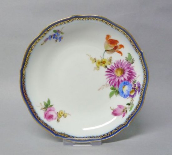 マイセン　Aカンテ　丸皿　花柄　金縁