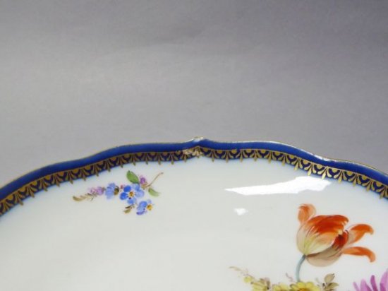 マイセン　Aカンテ　丸皿　花柄　金縁