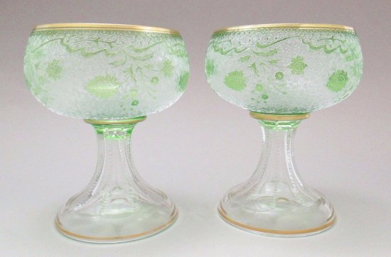 576　バカラ（Baccarat)　アシッド・エッチング カメオガラス　シャーベットグラス　1900年代初頭