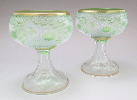 576　バカラ（Baccarat)　アシッド・エッチング カメオガラス　シャーベットグラス　1900年代初頭