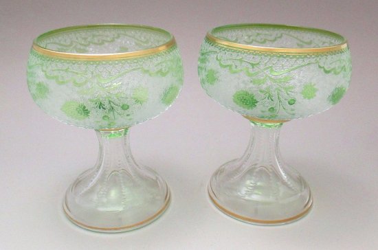 576　バカラ（Baccarat)　アシッド・エッチング カメオガラス　シャーベットグラス　1900年代初頭