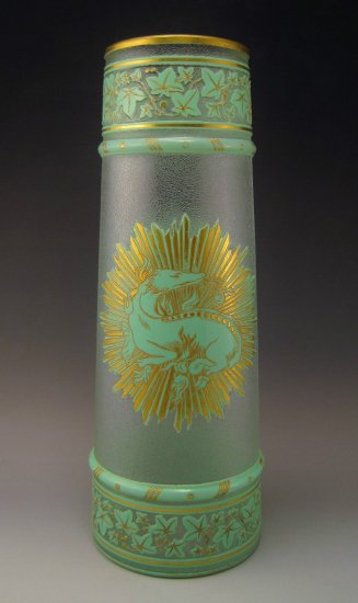 577　バカラ（Baccarat)　アンティーク　アシッド・エッチングのカメオガラス　アートガラス花瓶　1900年頃