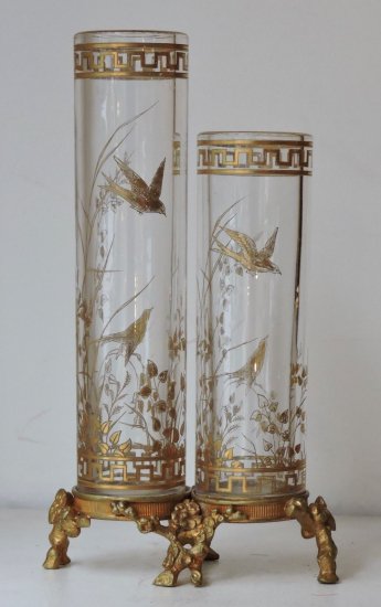 オールド・バカラ（Baccarat）ジャポニズムスタイル　クリスタルとブロンズの花瓶　1880～90年頃