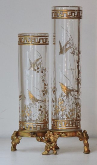 オールド・バカラ（Baccarat）ジャポニズムスタイル　クリスタルとブロンズの花瓶　1880～90年頃