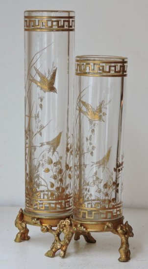 オールド・バカラ（Baccarat）ジャポニズムスタイル　クリスタルとブロンズの花瓶　1880～90年頃