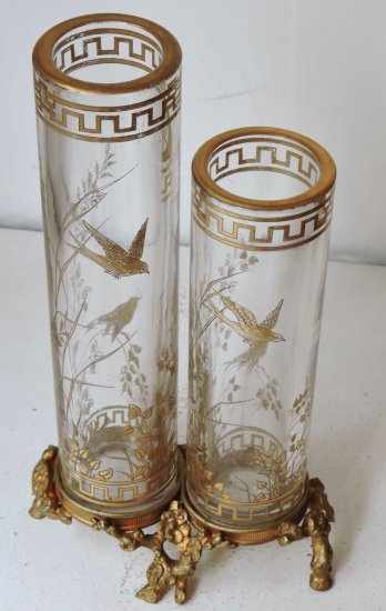 オールド・バカラ（Baccarat）ジャポニズムスタイル　クリスタルとブロンズの花瓶　1880～90年頃