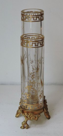 オールド・バカラ（Baccarat）ジャポニズムスタイル　クリスタルとブロンズの花瓶　1880～90年頃