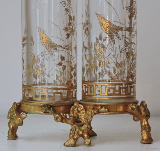 オールド・バカラ（Baccarat）ジャポニズムスタイル　クリスタルとブロンズの花瓶　1880～90年頃