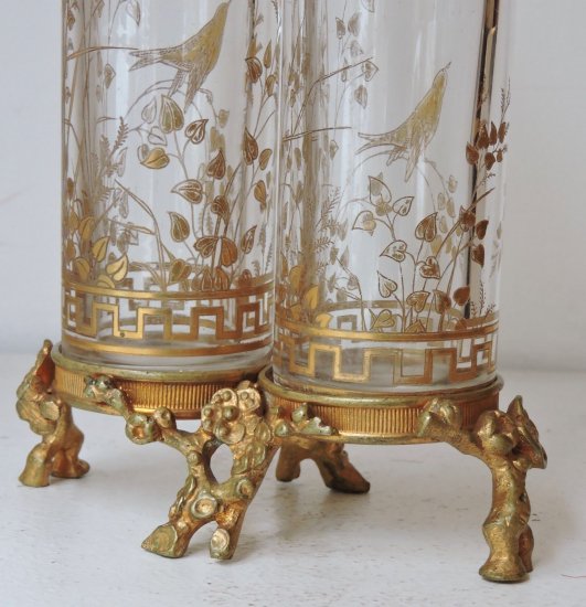 オールド・バカラ（Baccarat）ジャポニズムスタイル　クリスタルとブロンズの花瓶　1880～90年頃