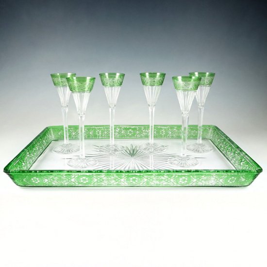 584　バカラ（Baccarat）　アンティーク　カット・クリスタル　リカーセット　”エンパイア（Empire）”　サービング・トレー付き　1900年代初頭