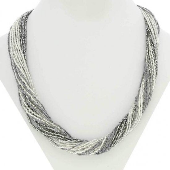 ベネチアングラス（ベネチアンガラス）グロリオーサ　２４連ビーズネックレス 　-シルバーグレー-
