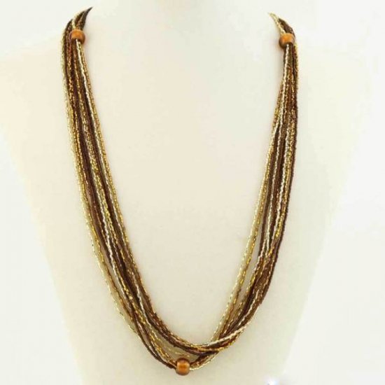 ベネチアングラス（ベネチアンガラス）ステラ　シードビーズ　ロングネックレス　-トパーズ&ゴールド-