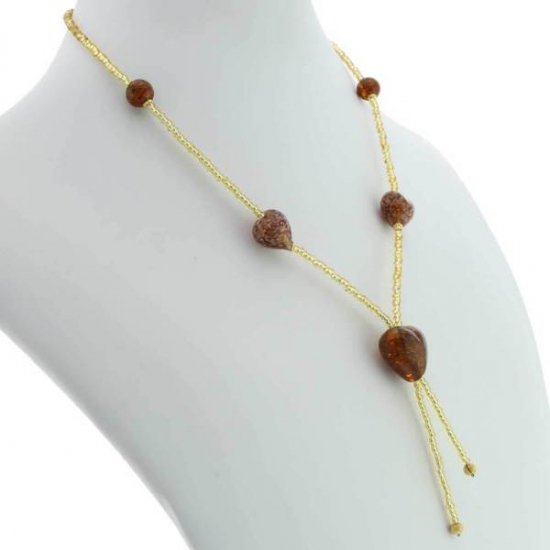 ベネチアングラス（ベネチアンガラス）　ハート　タイネックレス　-スパークリングトパーズ&ゴールド-