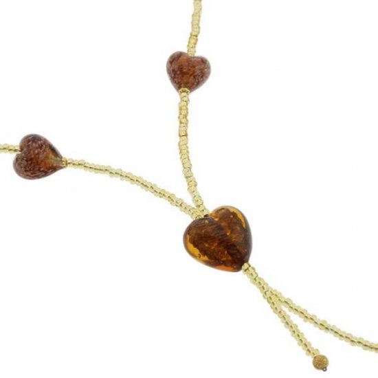 ベネチアングラス（ベネチアンガラス）　ハート　タイネックレス　-スパークリングトパーズ&ゴールド-