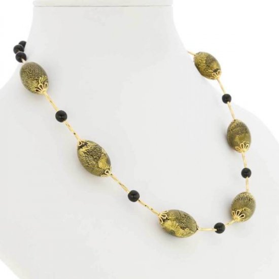 ベネチアングラス（ベネチアンガラス）　ゴールデングローネックレス　-サマーナイト-