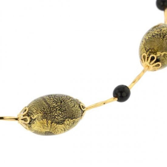 ベネチアングラス（ベネチアンガラス）　ゴールデングローネックレス　-サマーナイト-