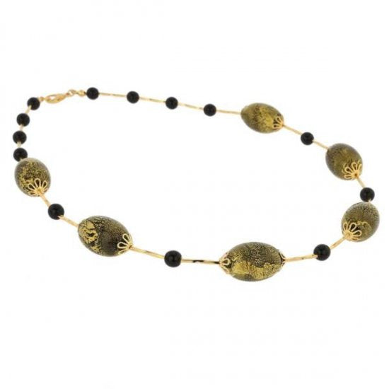 ベネチアングラス（ベネチアンガラス）　ゴールデングローネックレス　-サマーナイト-