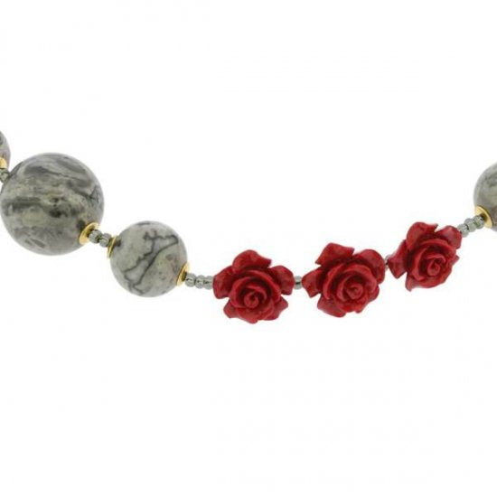 ベネチアングラス（ベネチアンガラス）ローズと大理石ネックレス