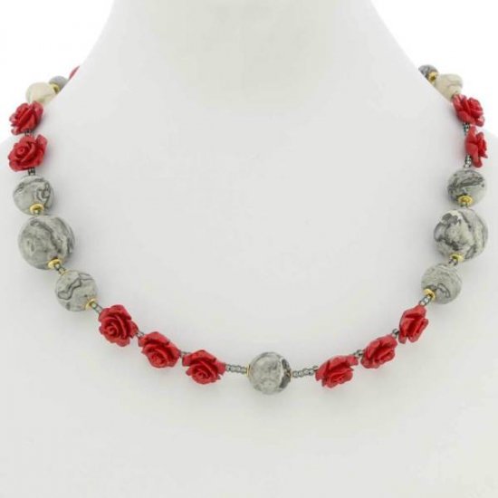 ベネチアングラス（ベネチアンガラス）ローズと大理石ネックレス