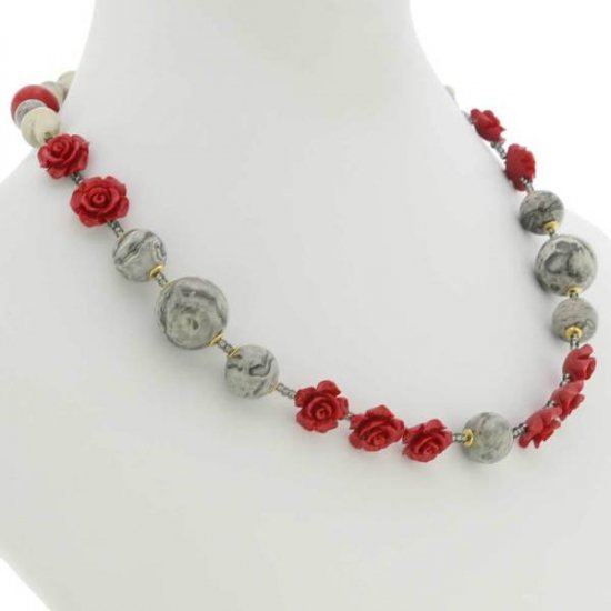 ベネチアングラス（ベネチアンガラス）ローズと大理石ネックレス