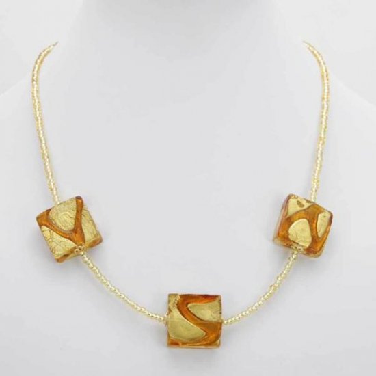 ベネチアングラス（ベネチアンガラス）ロイヤル　コニャック　スクエアネックレス