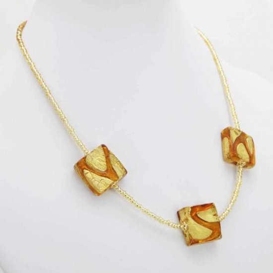 ベネチアングラス（ベネチアンガラス）ロイヤル　コニャック　スクエアネックレス