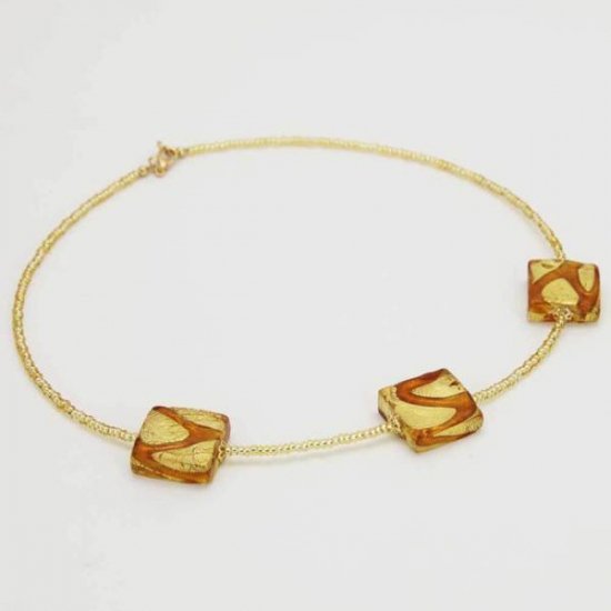 ベネチアングラス（ベネチアンガラス）ロイヤル　コニャック　スクエアネックレス