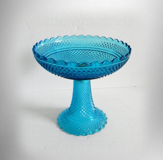 586　バカラ（Baccarat）アンティーク　ディアマン　ブルーのアートガラスのコンポート皿